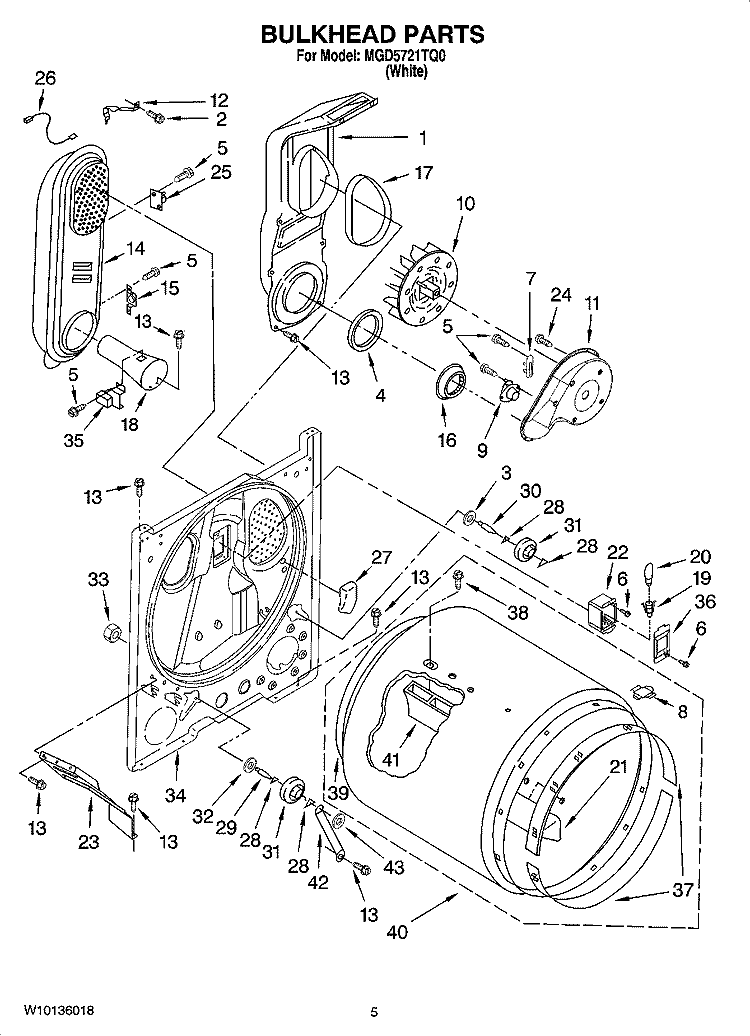 BULKHEAD PARTS Diagram and Parts List for MGD5721TQ0  Maytag Dryer