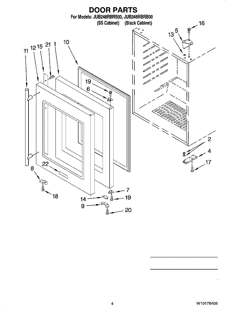 DOOR PARTS Diagram and Parts List for JUB248RBRB00  Jenn-Air Wine and Beverage Cooler