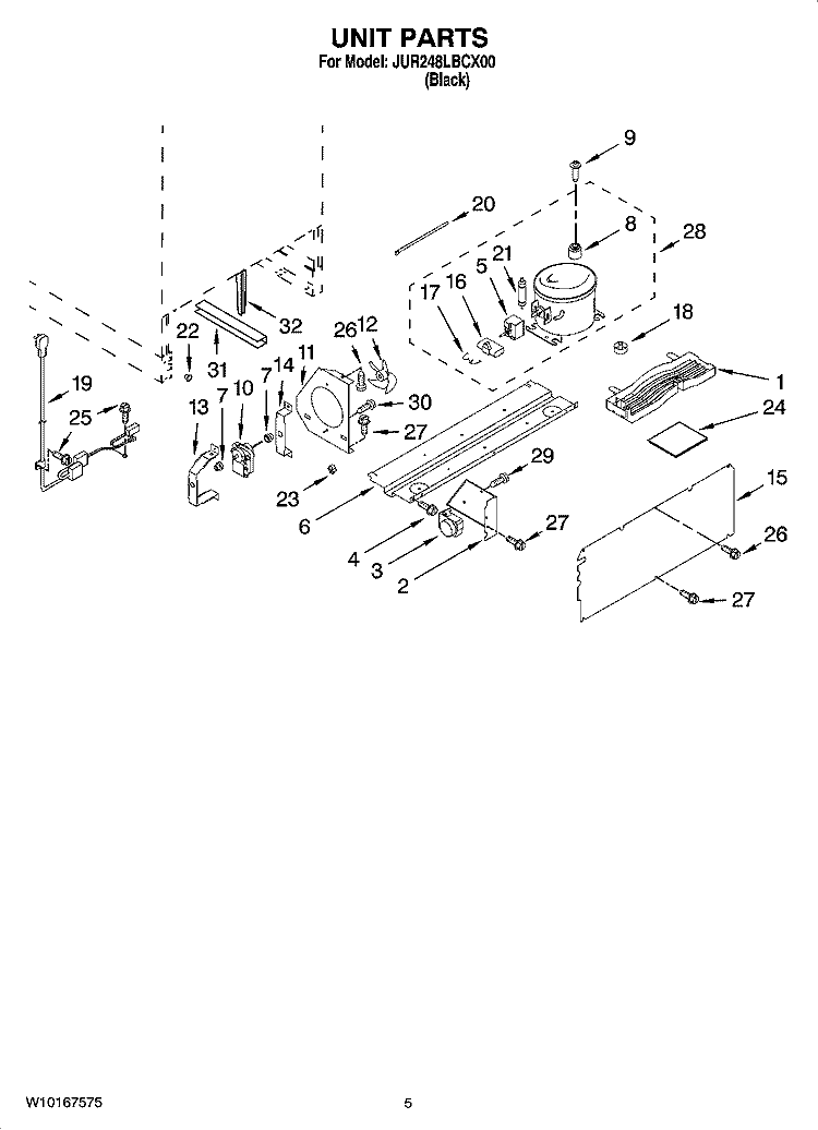UNIT PARTS Diagram and Parts List for JUR248LBCX00  Jenn-Air Refrigerator