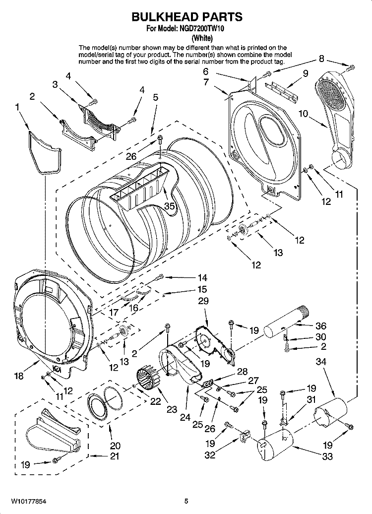 BULKHEAD PARTS Diagram and Parts List for NGD7200TW10  Amana Dryer