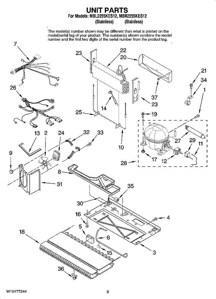 UNIT PARTS Diagram and Parts List for MBL2255KES12  Maytag Refrigerator