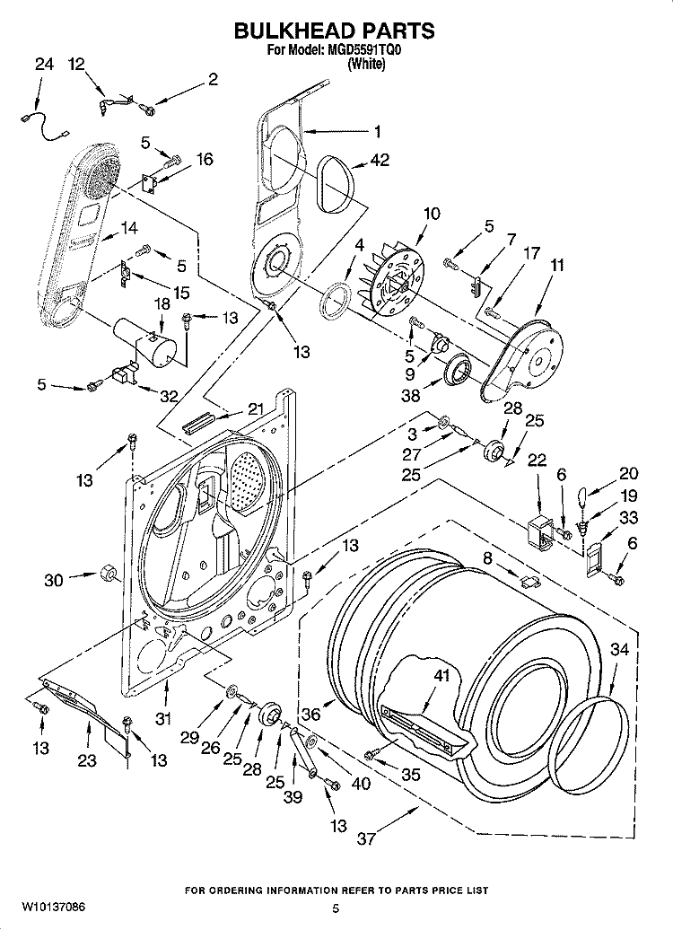 BULKHEAD PARTS Diagram and Parts List for MGD5591TQ0  Maytag Dryer