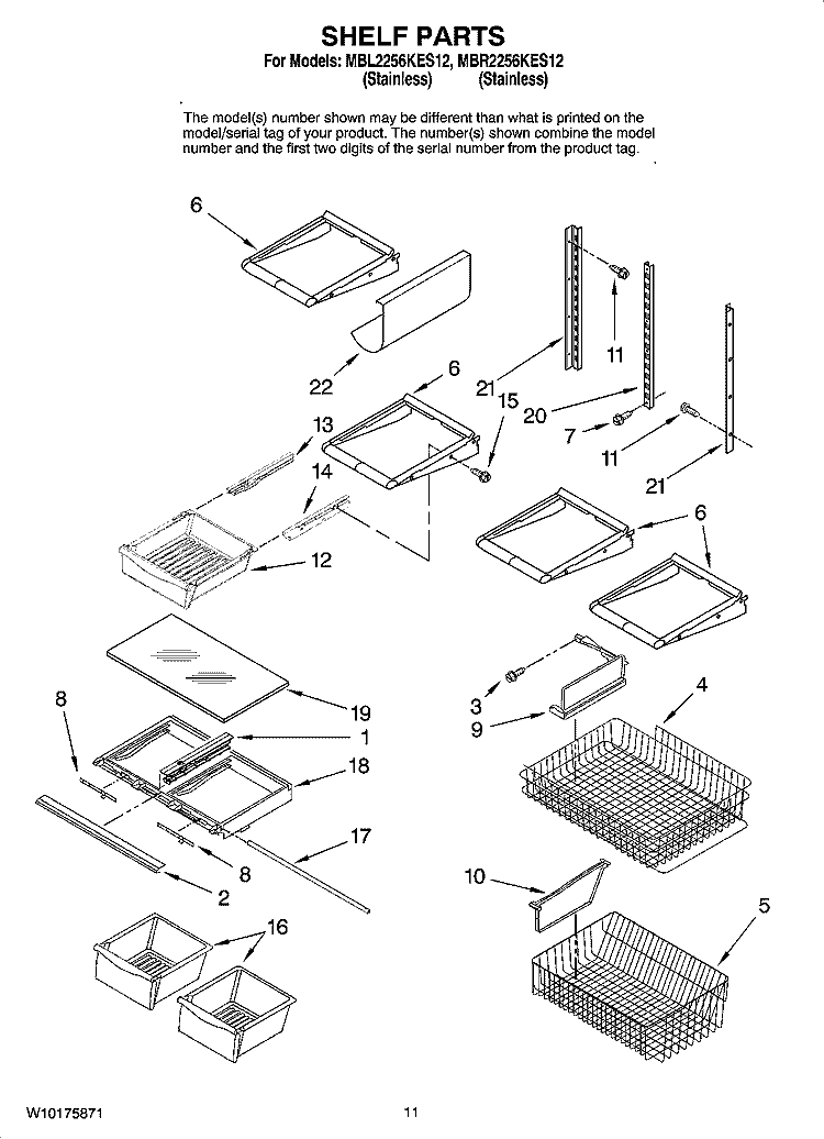 SHELF PARTS Diagram and Parts List for MBL2256KES12  Maytag Refrigerator