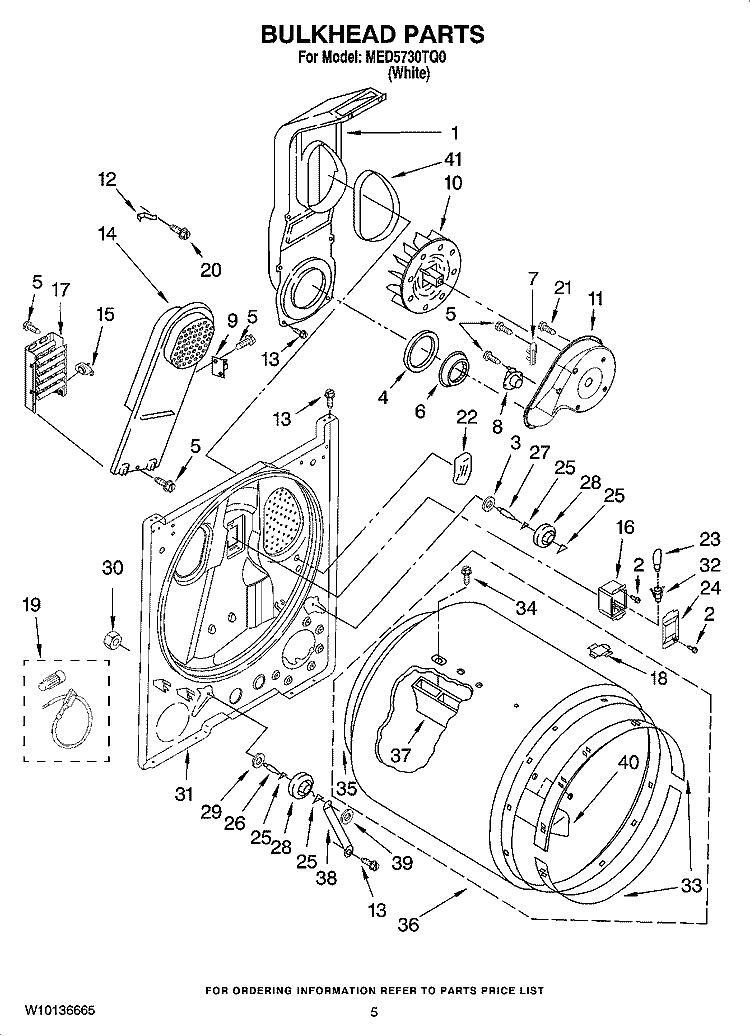 BULKHEAD PARTS, OPTIONAL PARTS (NOT INCLUDED) Diagram and Parts List for MED5730TQ0  Maytag Dryer