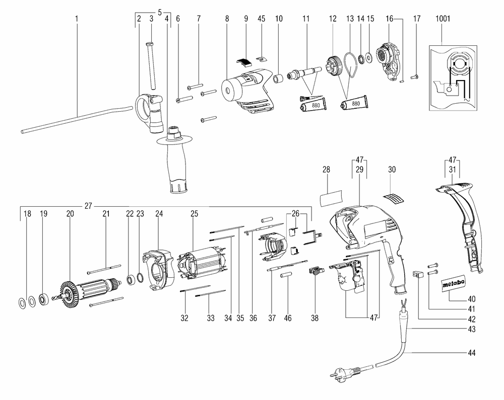 Diagram Diagram and Parts List for SBE610 06101000 Metabo Impact Driver