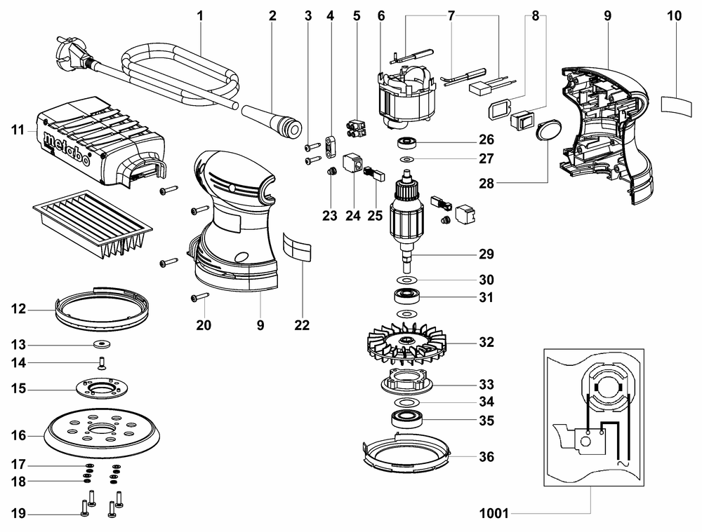 Diagram Diagram and Parts List for FSX200INTEC 09225180 Metabo Sander Grinder