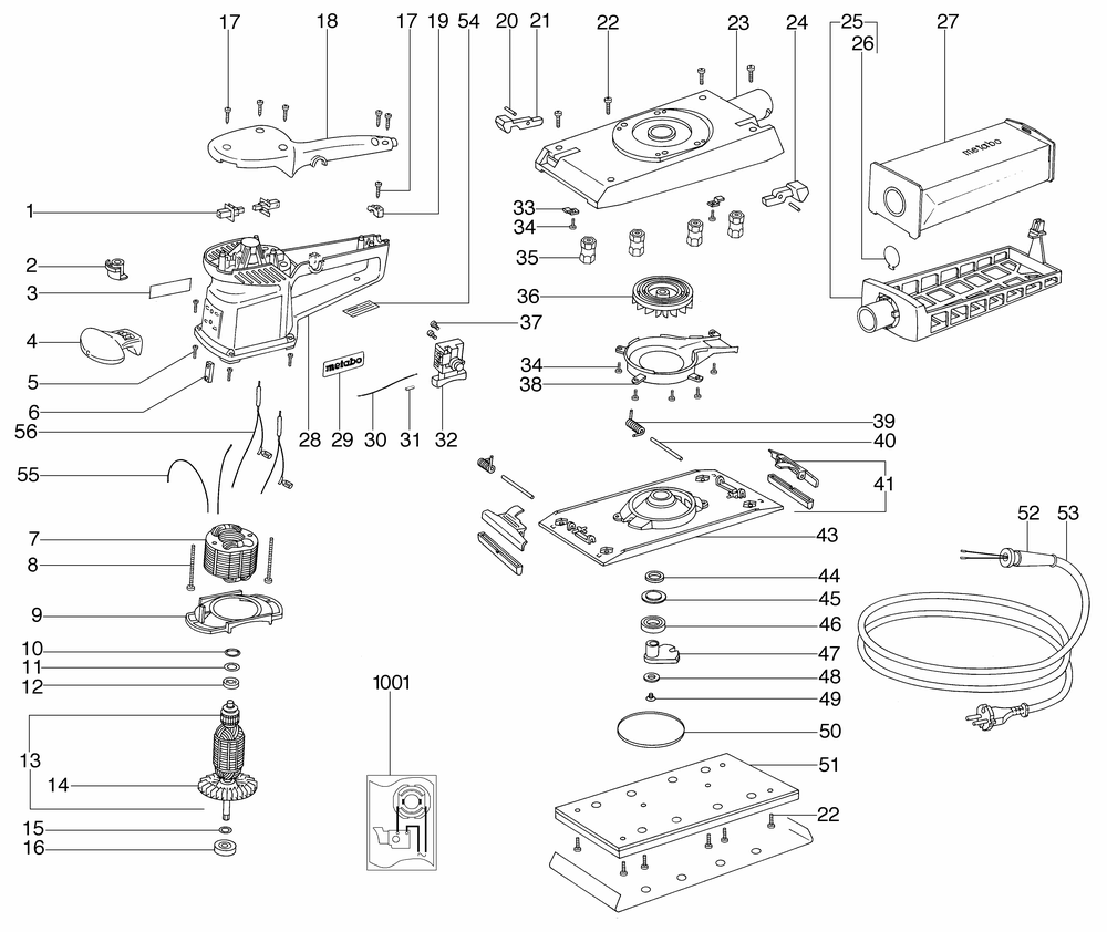 Diagram Diagram and Parts List for SR358 00358001 Metabo Sander Grinder