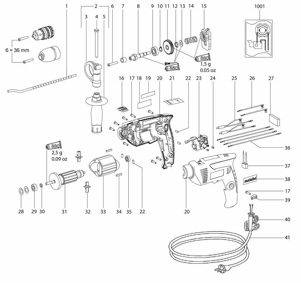 Diagram Diagram and Parts List for SBE561 01160000 Metabo Impact Driver