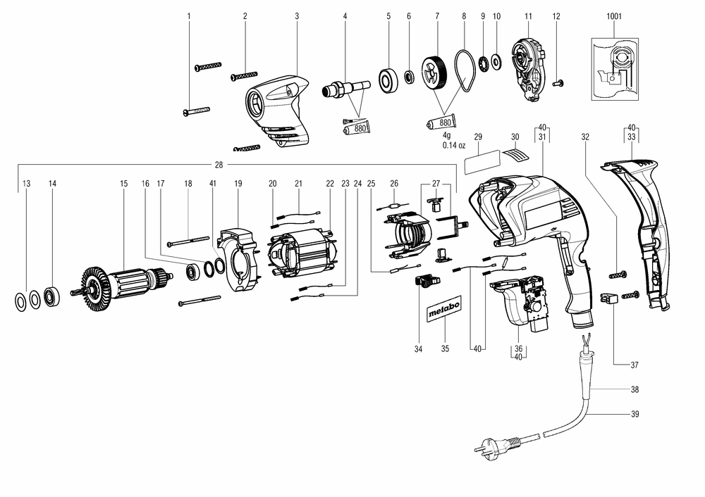 Diagram Diagram and Parts List for BE4006 00554000 Metabo Drill