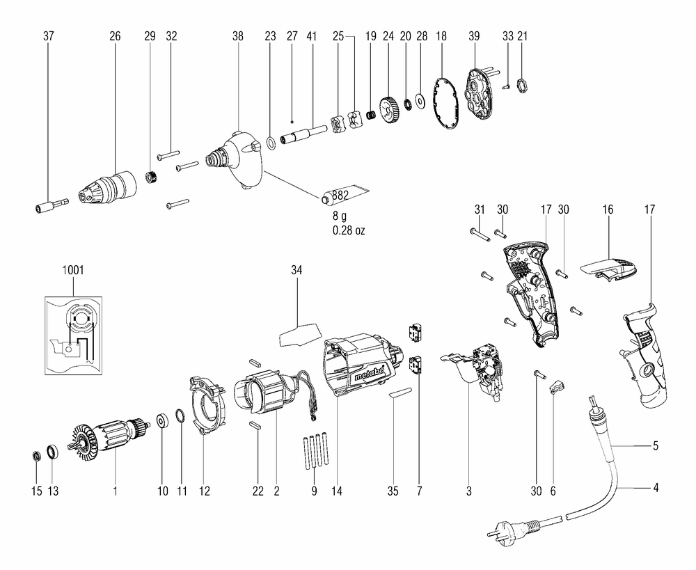 Diagram Diagram and Parts List for SE4000 20045180 Metabo Screwdriver