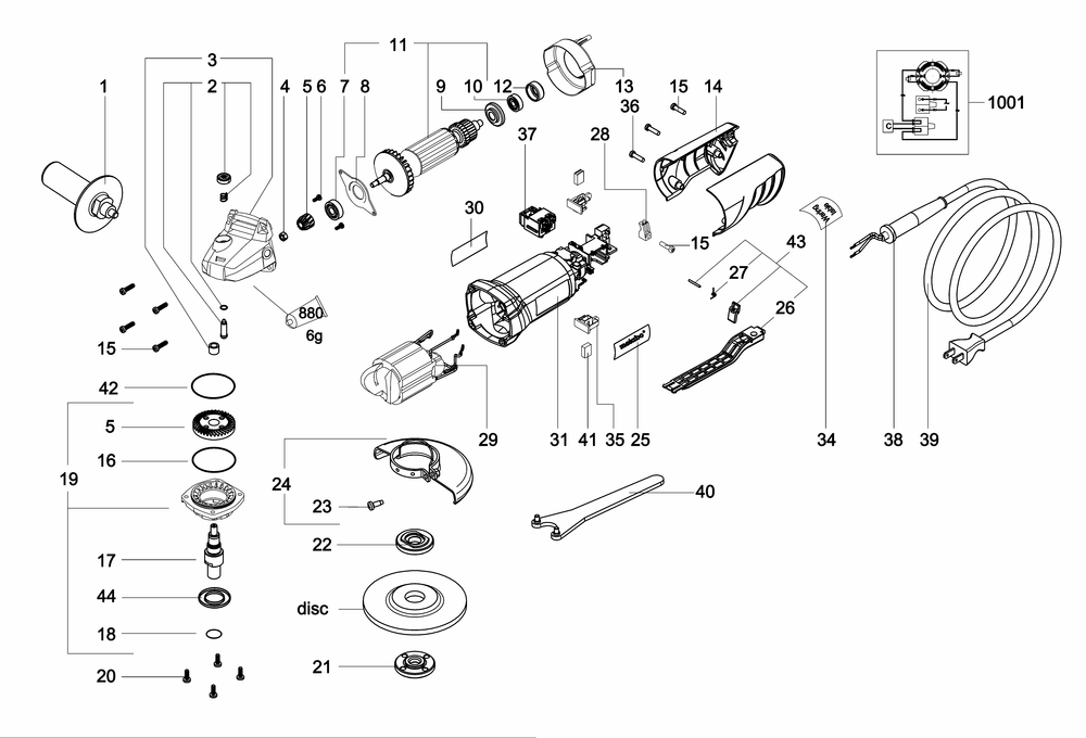 Diagram Diagram and Parts List for WP850-115 01234390 Metabo Angle Grinder