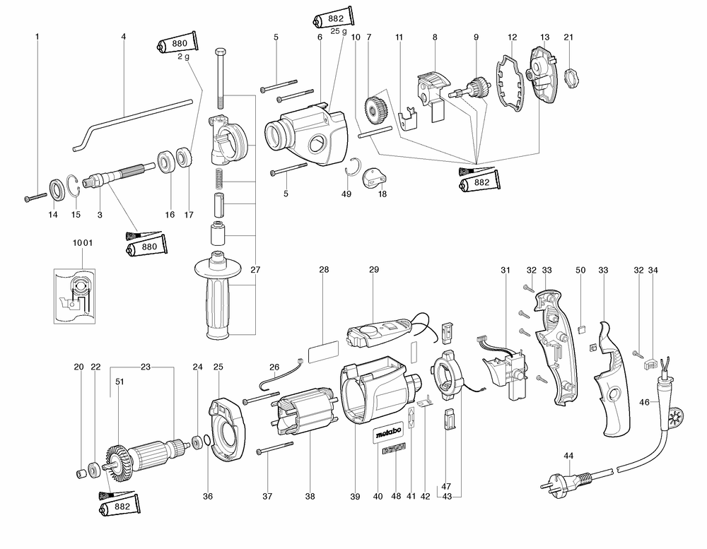 Diagram Diagram and Parts List for SBE1010PLUS 01008001 Metabo Impact Driver