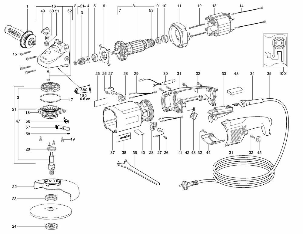 Diagram Diagram and Parts List for W14-150ERGO 06251261 Metabo Angle Grinder
