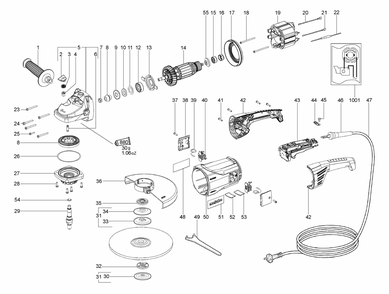 Diagram Diagram and Parts List for W2000 06420190 Metabo Angle Grinder