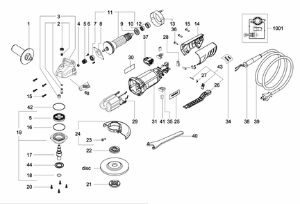 Diagram Diagram and Parts List for WP850-115 01234390 Metabo Angle Grinder
