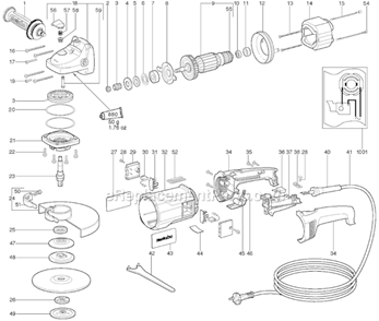 Page A Diagram and Parts List for W23-180 06410420 Metabo Angle Grinder