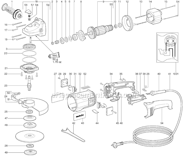 Page A Diagram and Parts List for W23-180 06410420 Metabo Angle Grinder
