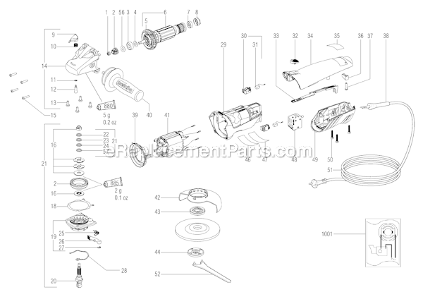 Page A Diagram and Parts List for W8-115 00259420 Metabo Angle Grinder