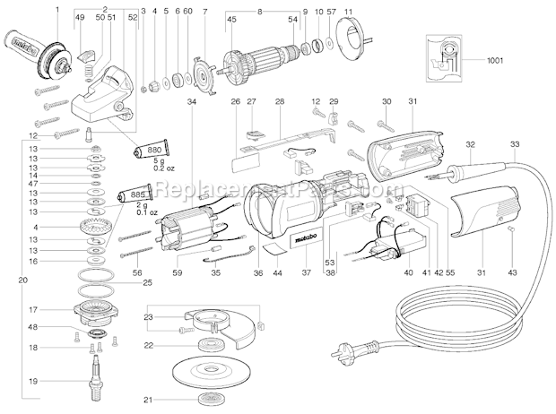 Page A Diagram and Parts List for WE14-125PLUS 01425420 Metabo Angle Grinder