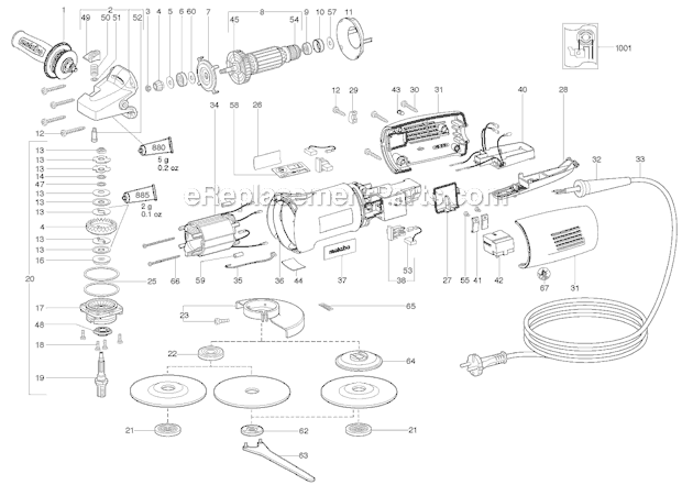 Page A Diagram and Parts List for WE14-150PLUS 00286420 Metabo Angle Grinder