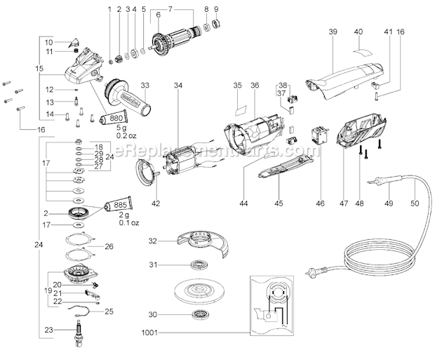 Page A Diagram and Parts List for WP8-115 600267420 Metabo Angle Grinder