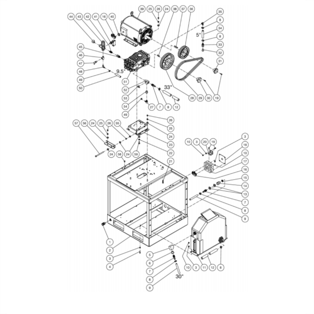Motor Base Diagram and Parts List for HG-1805-1208  Mi-T-M Pressure Washer