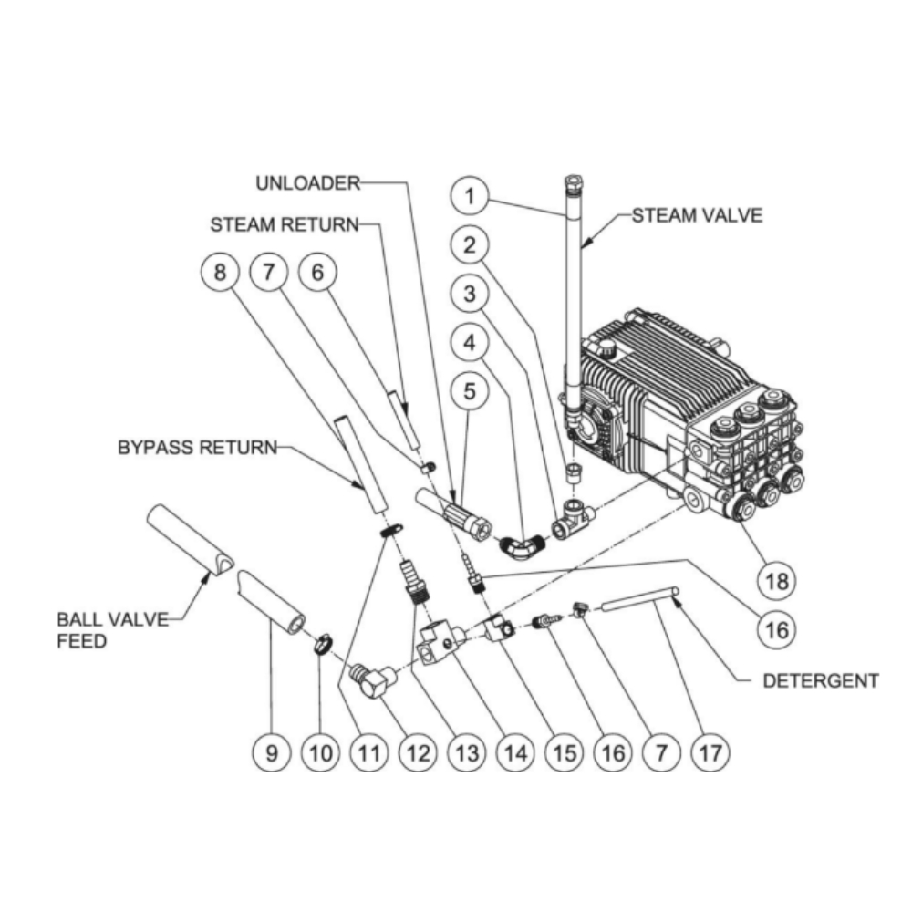 Pump Plumbing Diagram and Parts List for HDS-3505-0V6G  Mi-T-M Pressure Washer