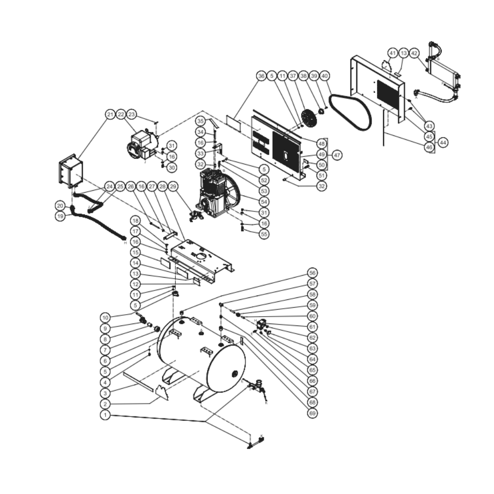 Frame Horizontal M Series Diagram and Parts List for ACS-46375-80HM  Mi-T-M Compressor