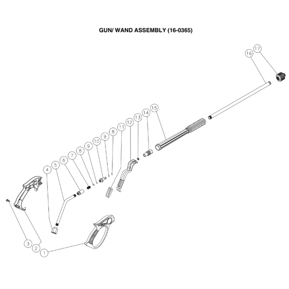 Gun/Wand Diagram and Parts List for CV-2100-0MBC-SN3  Mi-T-M Pressure Washer