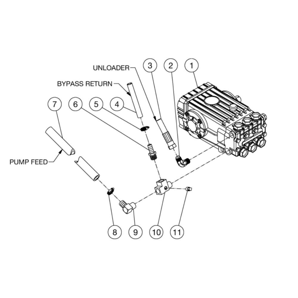Pump Plumbing Diagram and Parts List for HS-3504-0MGV  Mi-T-M Pressure Washer