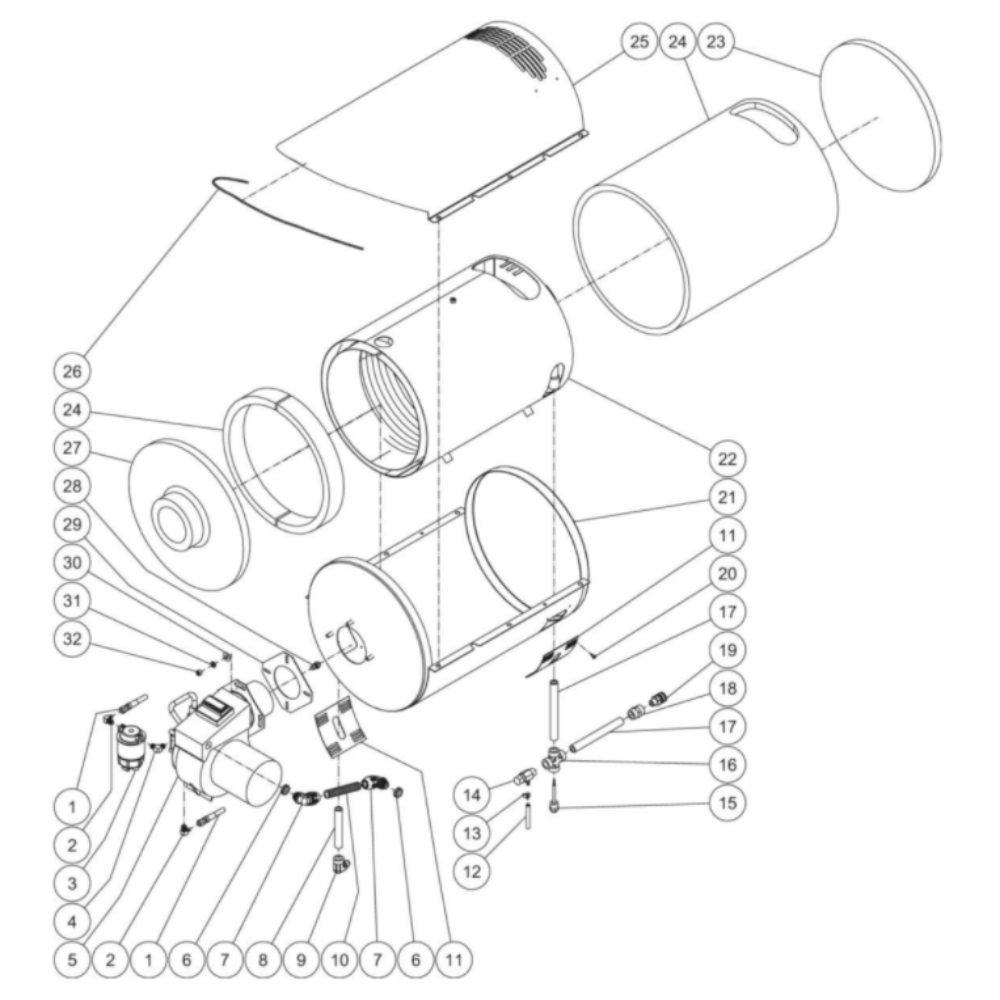 Heat Exchanger Diagram and Parts List for HHS-3005-2E3G  Mi-T-M Pressure Washer