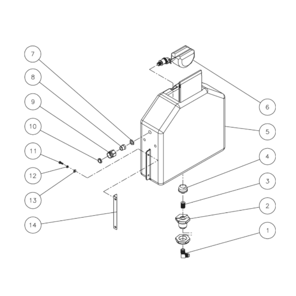 Float Tank Diagram and Parts List for HHD-3004-0E9G  Mi-T-M Pressure Washer