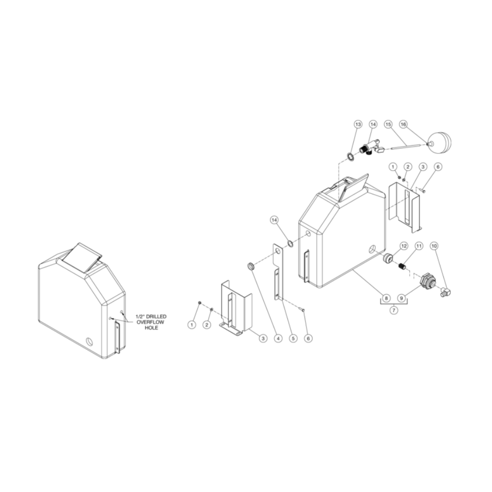 Float Tank Diagram and Parts List for HG-2004-3460  Mi-T-M Pressure Washer
