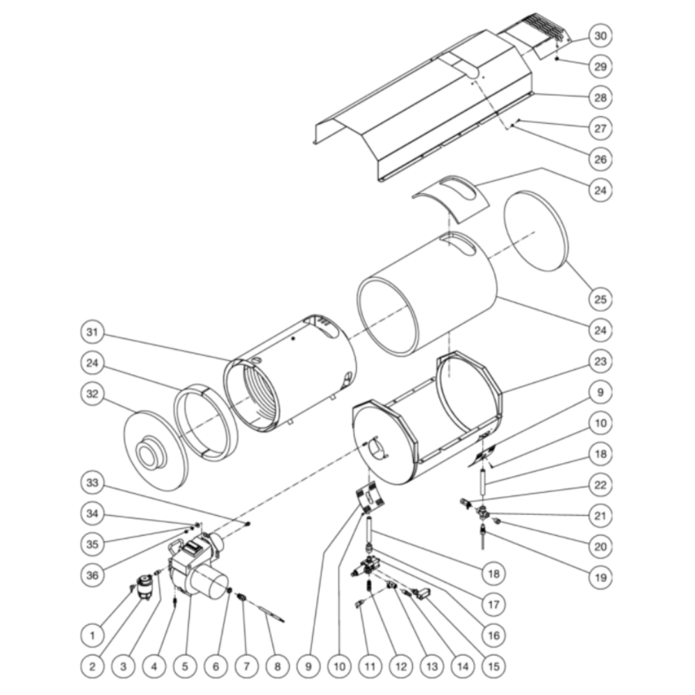 Heat Exchanger Diagram and Parts List for HS-3005-0MGK  Mi-T-M Pressure Washer
