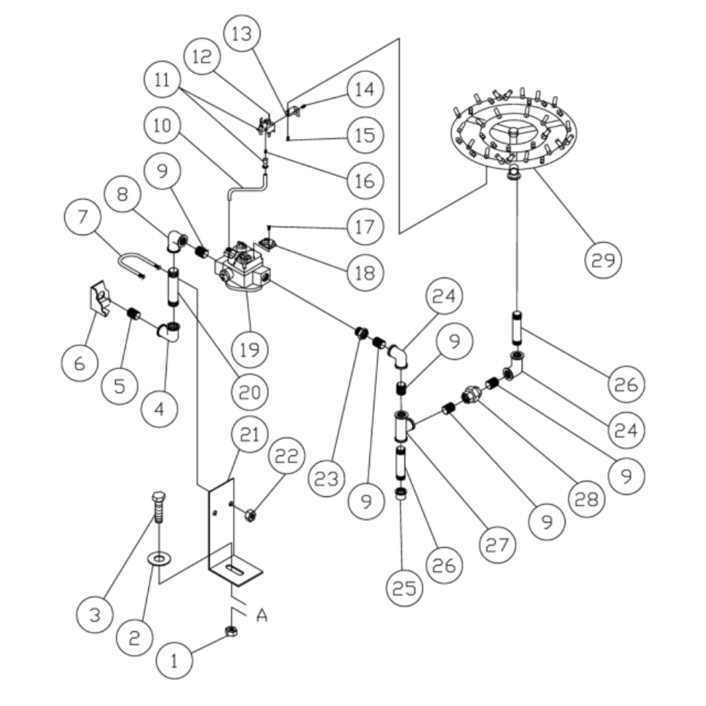 Burner/Piping Diagram and Parts List for HG-2205-0M30  Mi-T-M Pressure Washer