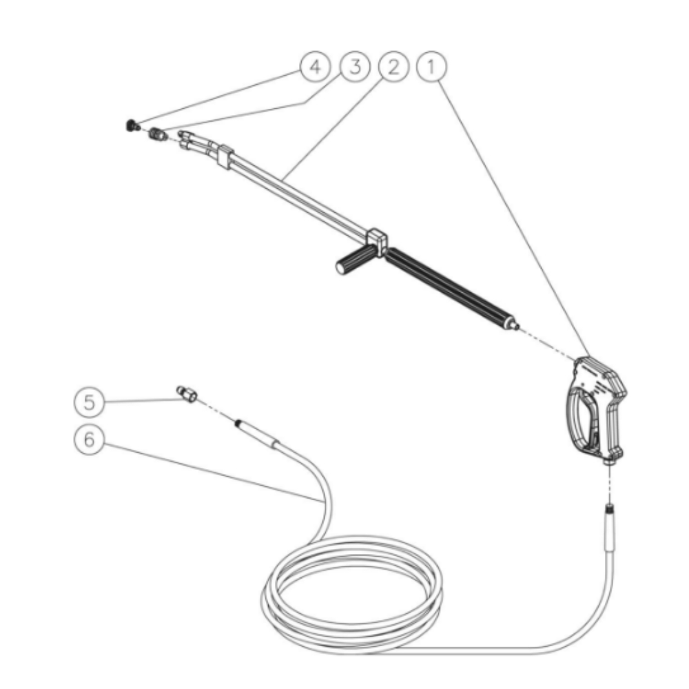 Gun/Wand/Hose Diagram and Parts List for HDS-3506-0K6A  Mi-T-M Pressure Washer