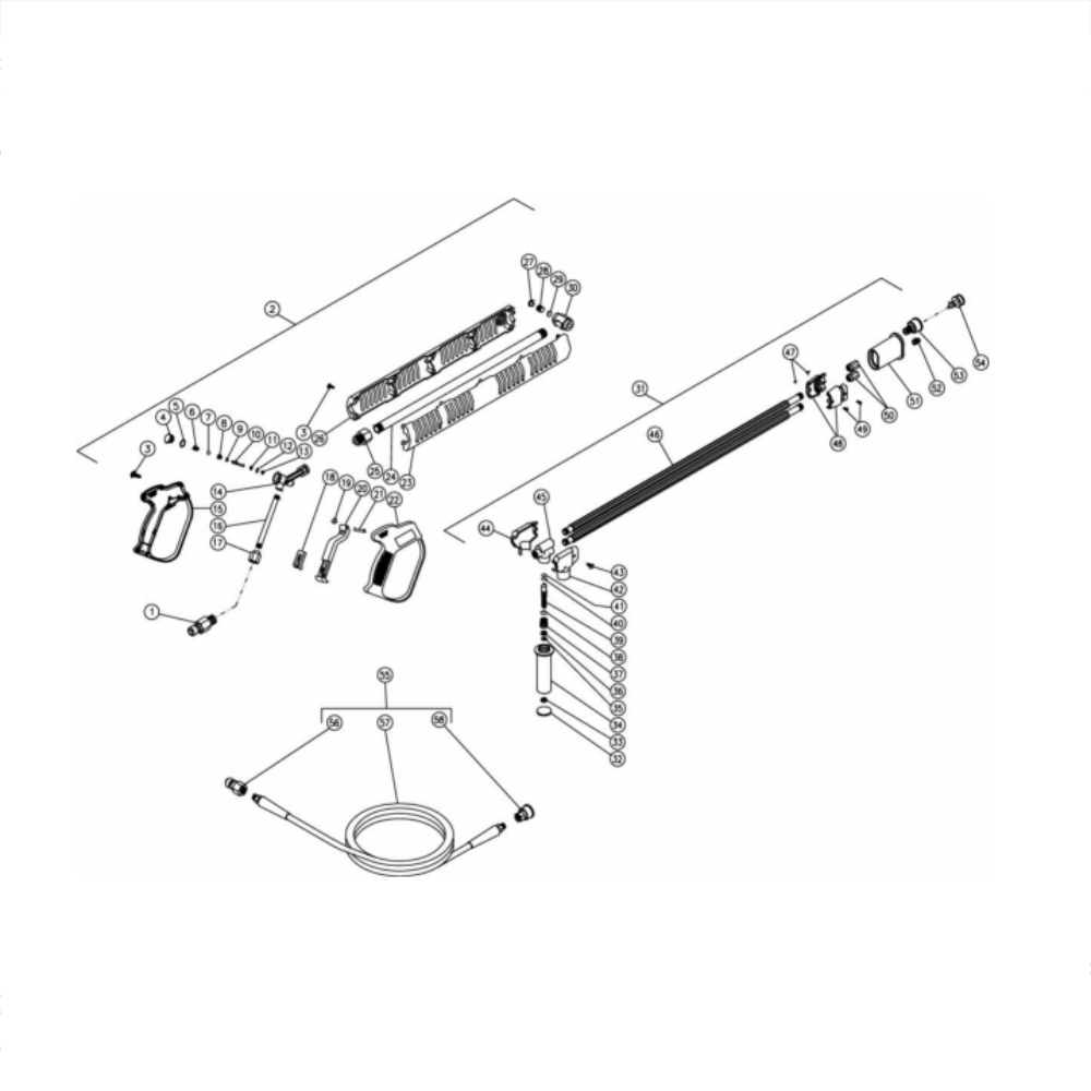 Dual Lance Diagram and Parts List for HG-2205-0M30  Mi-T-M Pressure Washer