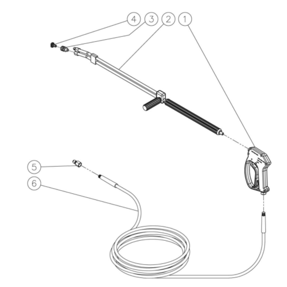 Gun/Wand/Hose Diagram and Parts List for HDS-3506-0H6A  Mi-T-M Pressure Washer