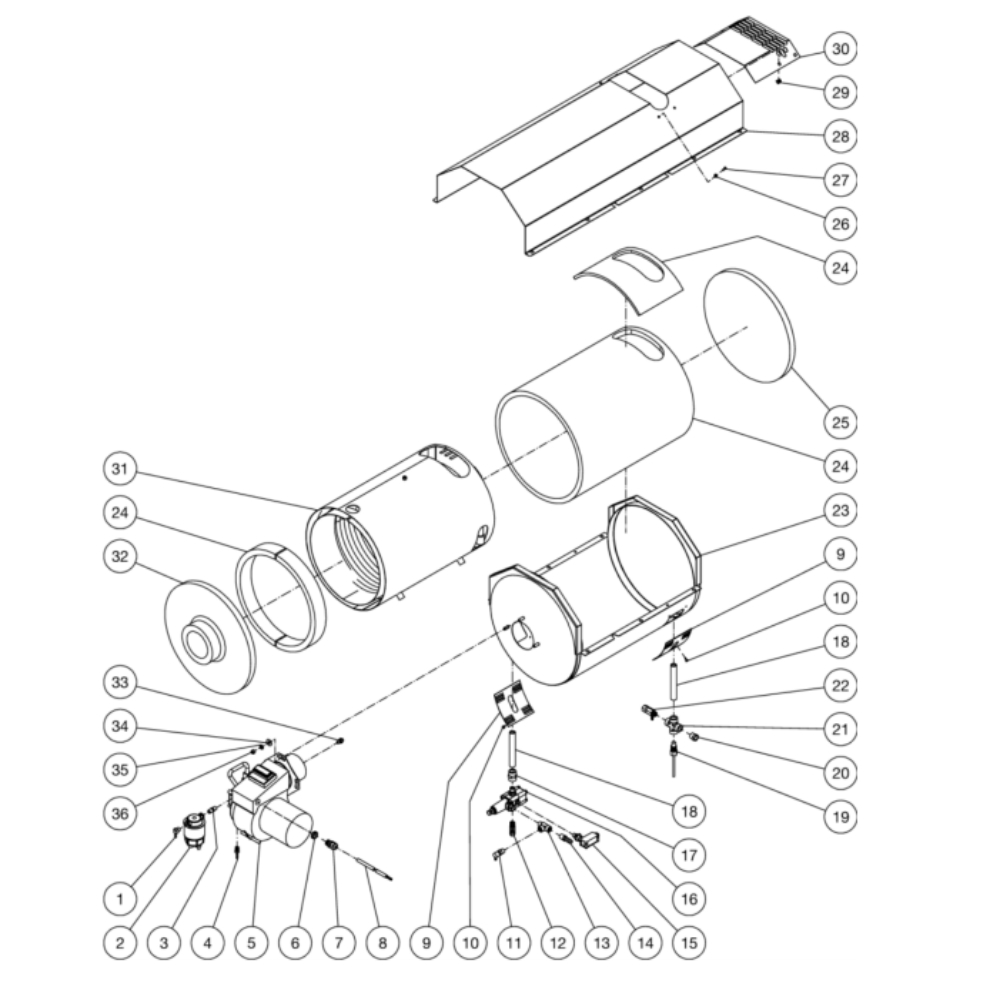 Heat Exchanger Diagram and Parts List for HS-3505-0MGH  Mi-T-M Pressure Washer
