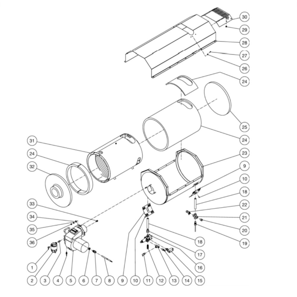 Heat Exchanger Diagram and Parts List for HS-3505-0MDK  Mi-T-M Pressure Washer