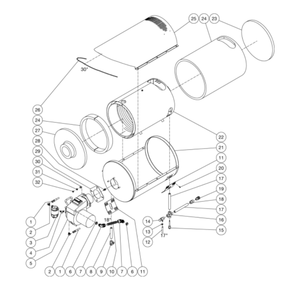 Heat Exchanger Diagram and Parts List for HHS-1003-2E1G  Mi-T-M Pressure Washer
