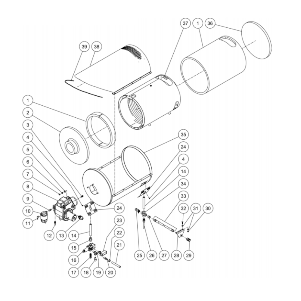 Heat Exchanger Diagram and Parts List for HDC-3505-0B7G  Mi-T-M Pressure Washer