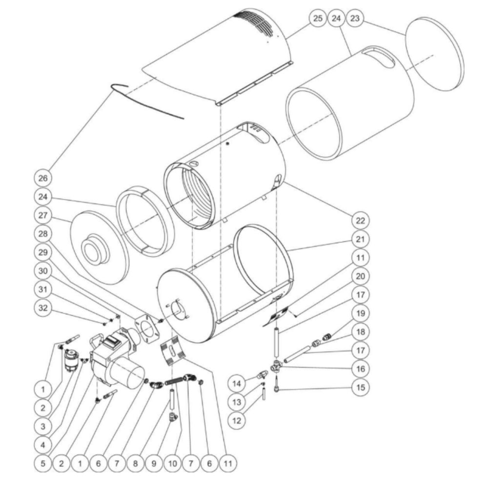Heat Exchanger Diagram and Parts List for HHS-3004-2E5G  Mi-T-M Pressure Washer