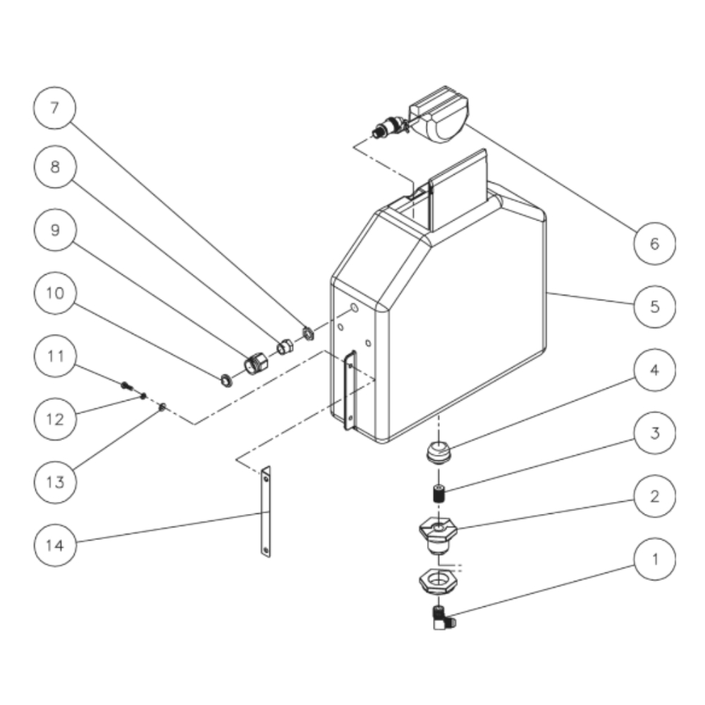 Float Tank Diagram and Parts List for HHD-3005-0E9G  Mi-T-M Pressure Washer
