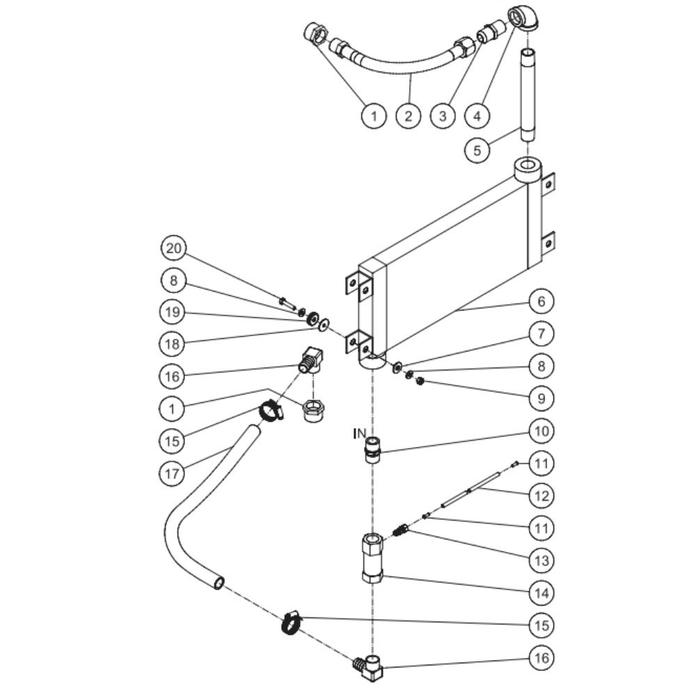 Aftercooler Horizontal Diagram and Parts List for ACS-46375-80HM  Mi-T-M Compressor