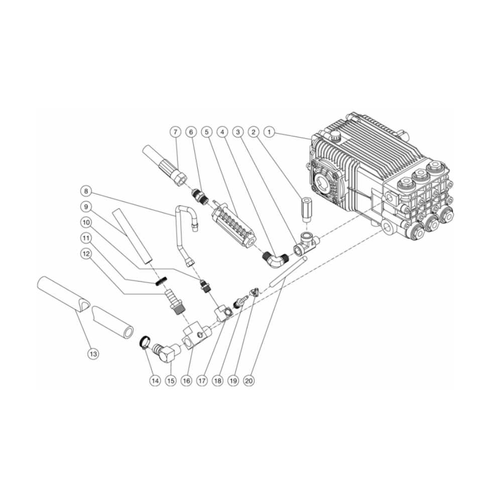 Pump Plumbing Diagram and Parts List for HDC-3505-0B7G  Mi-T-M Pressure Washer