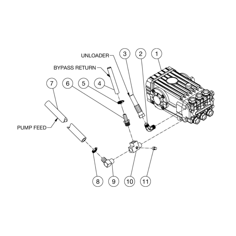 Pump Plumbing Diagram and Parts List for HS-3504-0MGK  Mi-T-M Pressure Washer