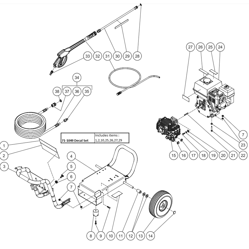 Frame Diagram and Parts List for WP-3200-0MHB  Mi-T-M Pressure Washer