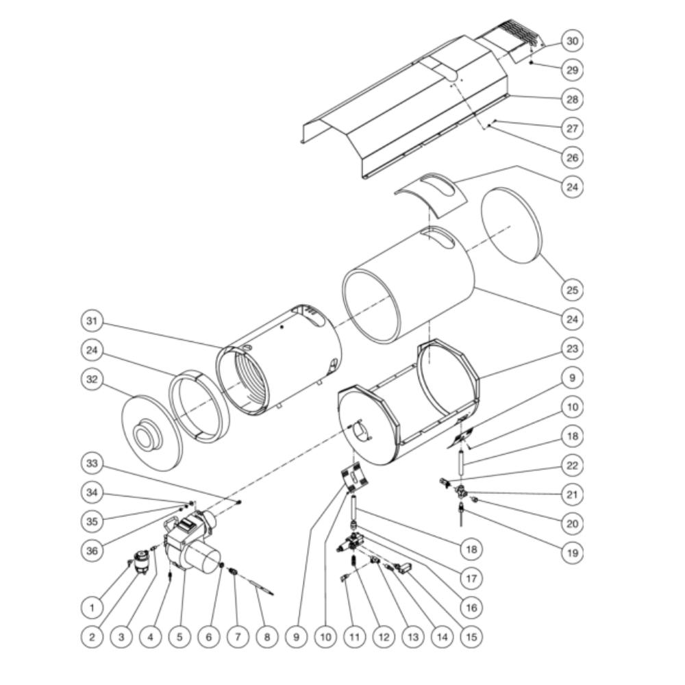 Heat Exchanger Diagram and Parts List for HS-3506-0MGH  Mi-T-M Pressure Washer