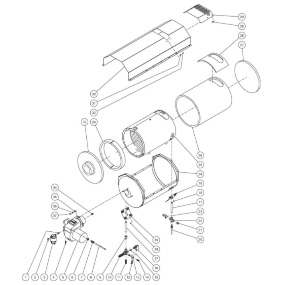 Heat Exchanger Diagram and Parts List for HVS-4004-0H6A  Mi-T-M Pressure Washer